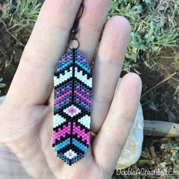 Southwest Feathers Beaded Earrings, New, Handmade by Me - Picture 10 of 10